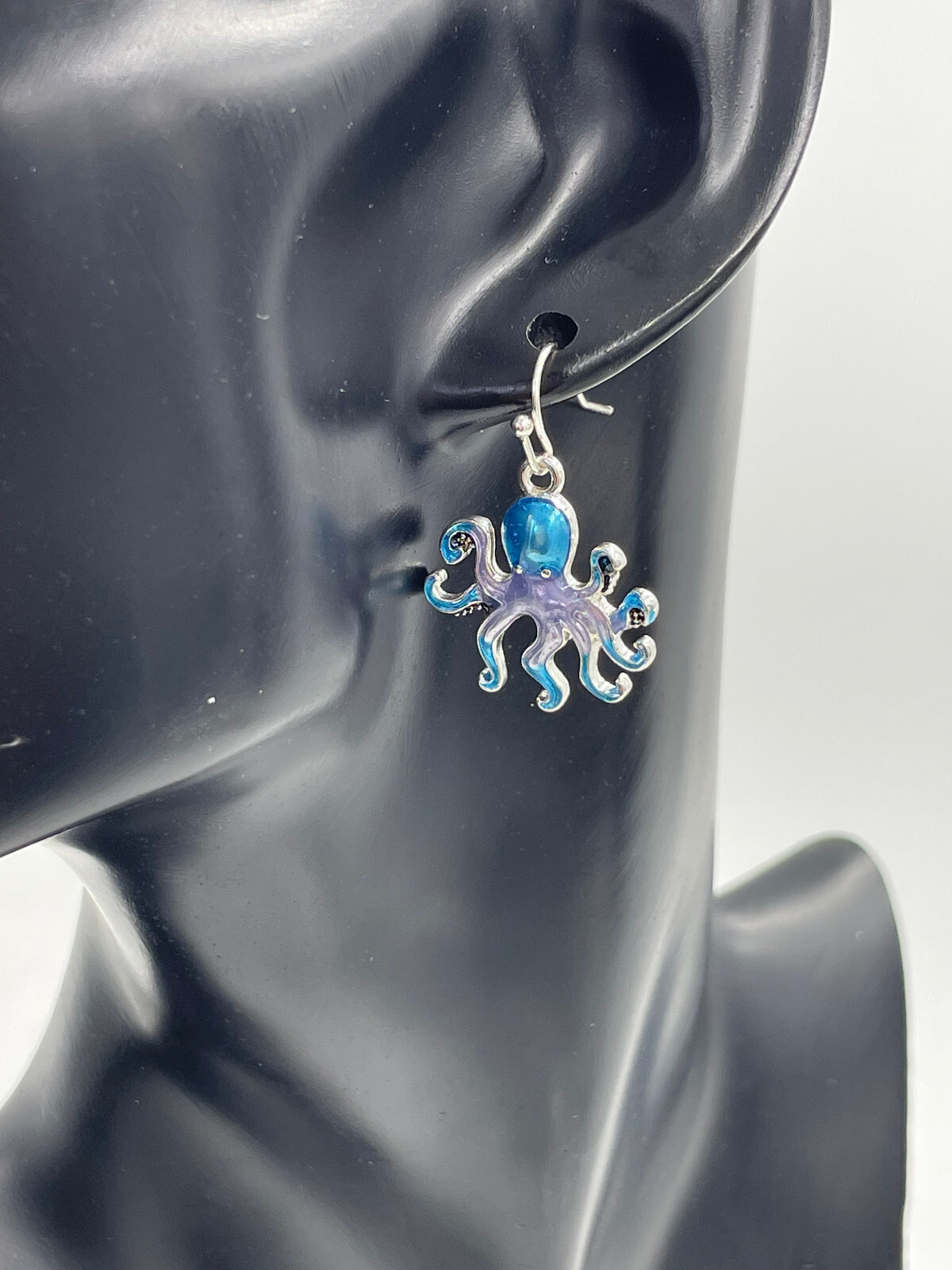 Blue Octopus Dangle Earrings Sterling Silver
