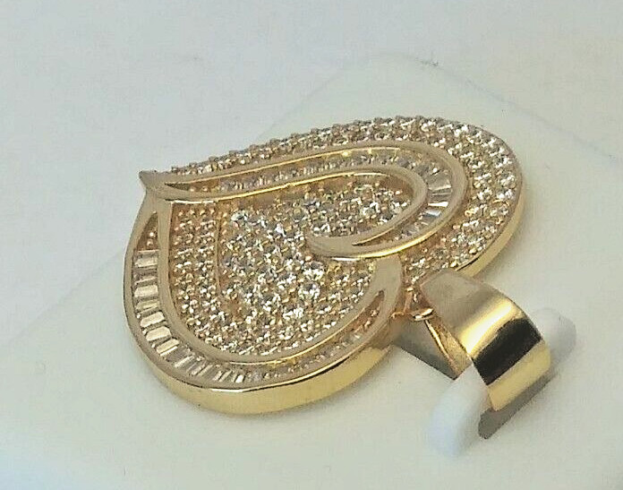 30x21mm 925 STERLING SILVER MICRO-PAVE CZ HEART PENDANT GOLD PLATED
