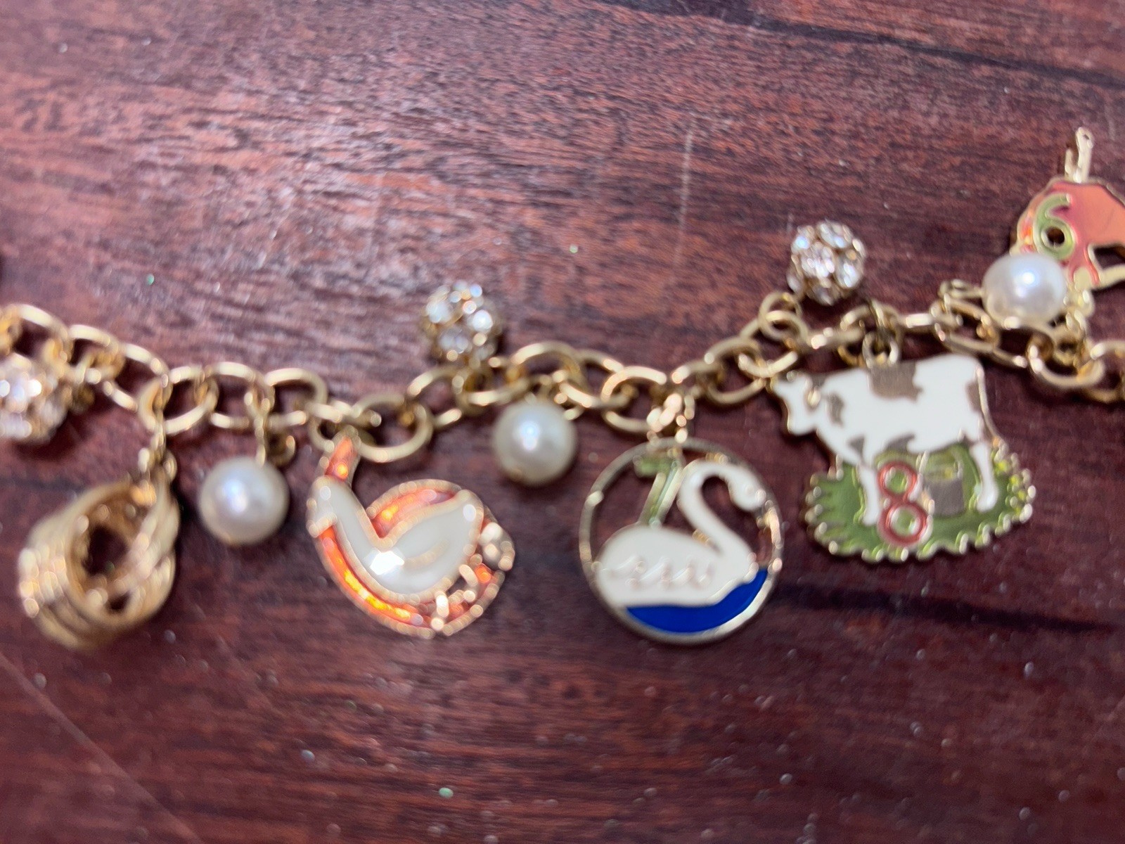 Women’s Gold Tone Christmas Necklace 12 Days Of Christmas Charms 30 Inch
