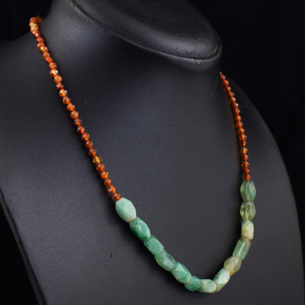 87 Cts Natural Hessonite Garnet & Fluorite Beaded Womens Necklace JK 05E420