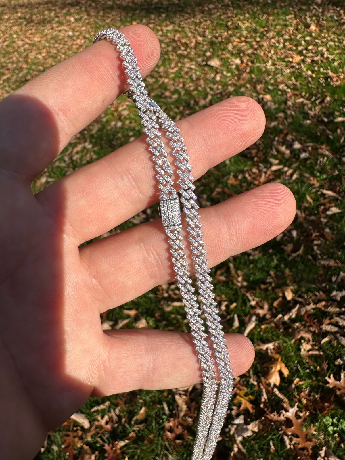 MOISSANITE Real 5mm Micro Miami Cuban Link Prong Chain Iced 925 Silver Necklace
