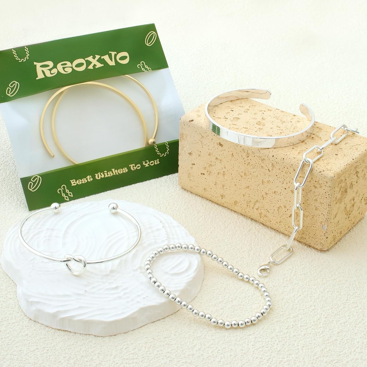 Elegant 14K Gold Plated Cuff Bracelet Set – Non-Tarnish & Waterproof Jewelry