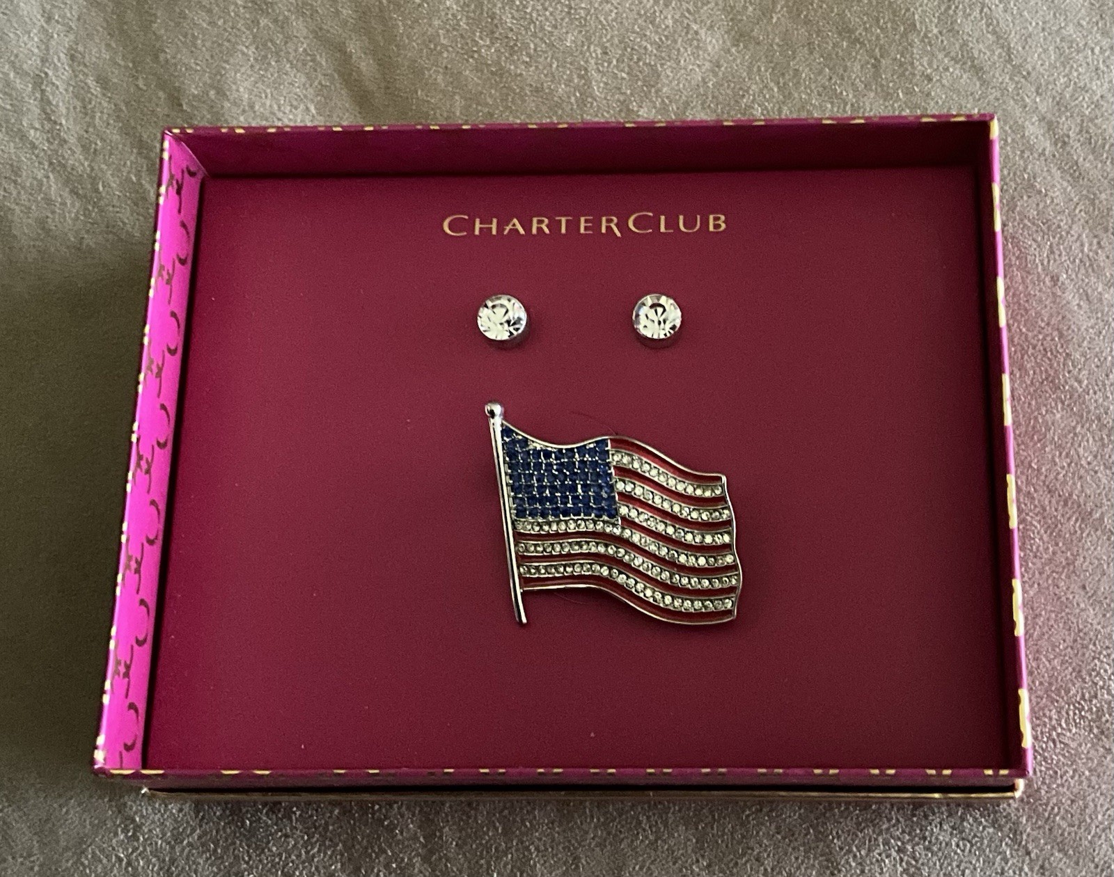 Rhinestone American USA Flag Brooch Pin Crystal Lapel Pin, New, See Description