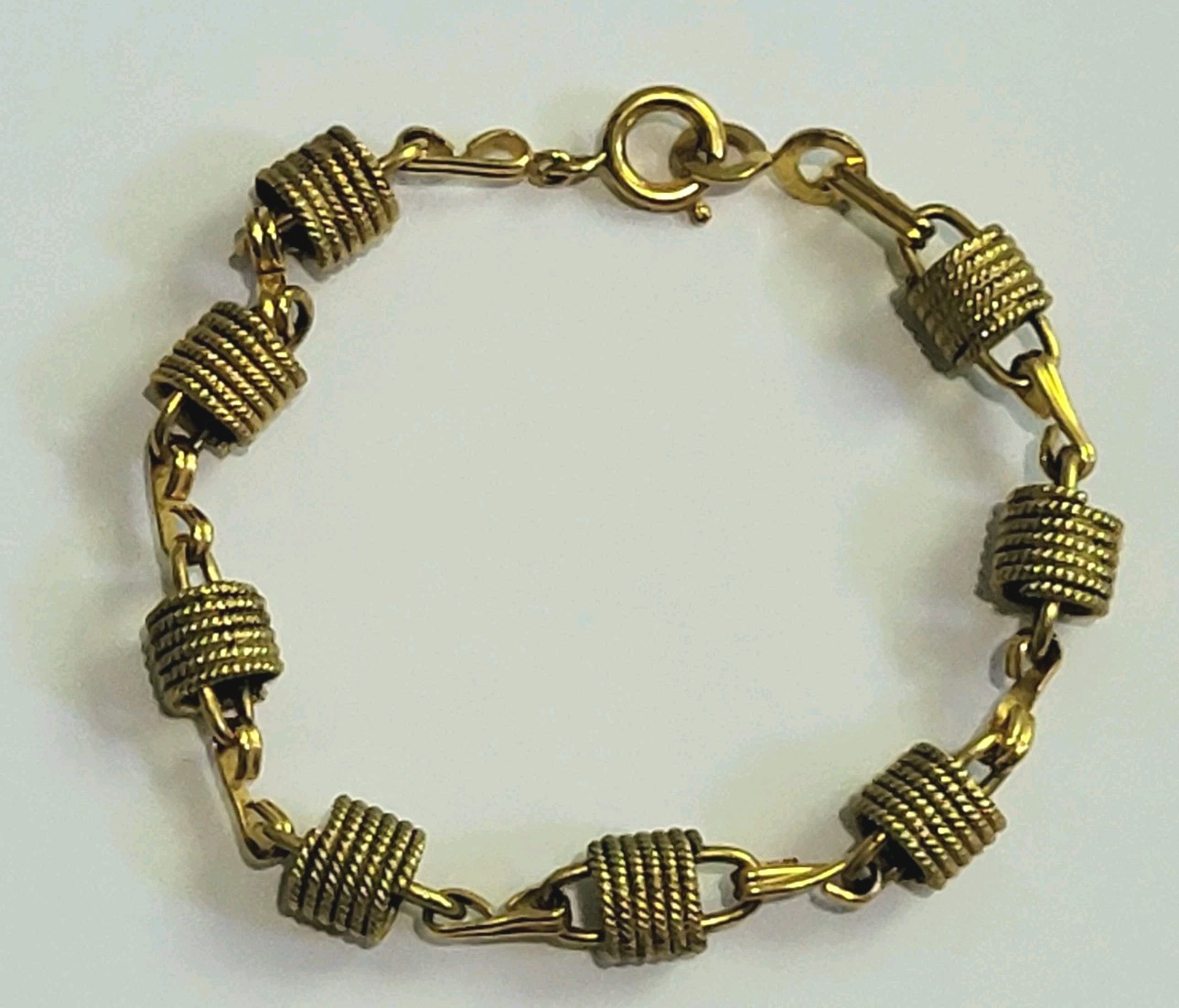 Vintage 12K Yellow Gold Filled Coiled Rope Link Bracelet Signed A&Z 7.5″ Long