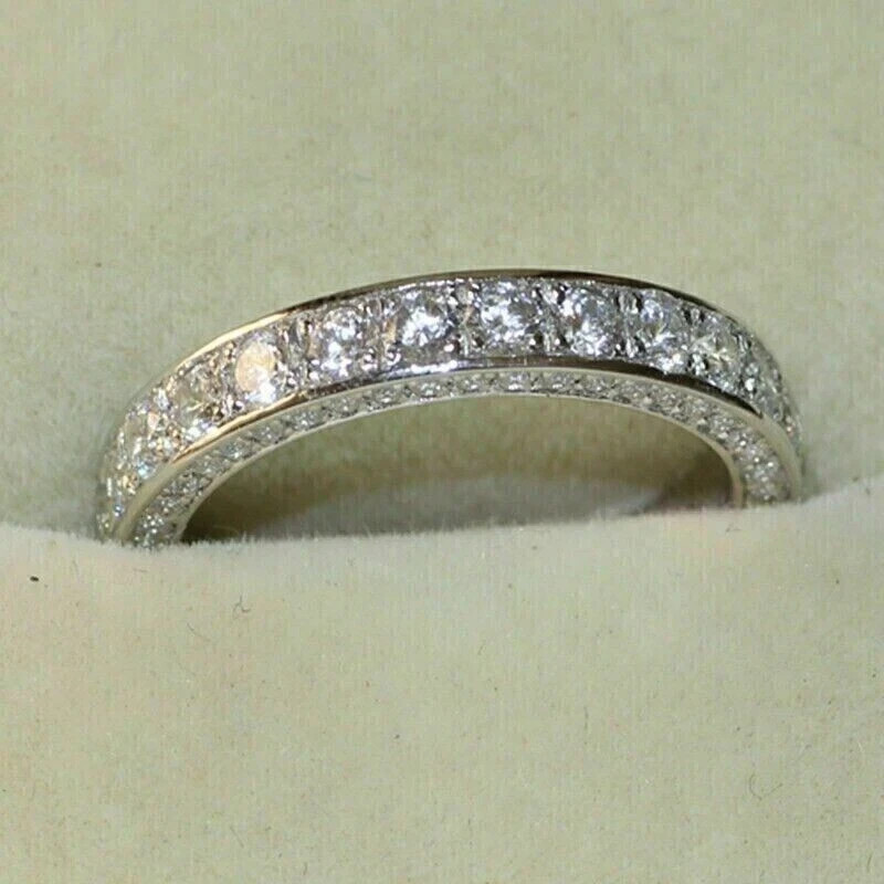 3Ct Lab Created Diamond Round Cut Wedding Band Ring 14K White Gold Plated