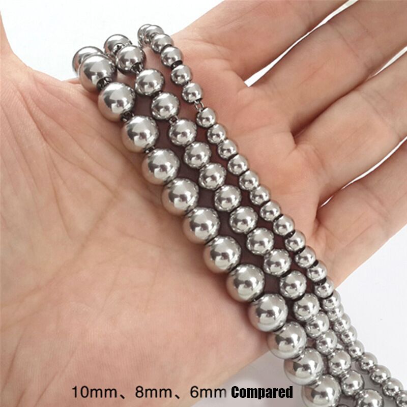 4/6/8/10mm Real Stainless Steel Solid Heavy Bead Ball Chain Necklace Never Fade