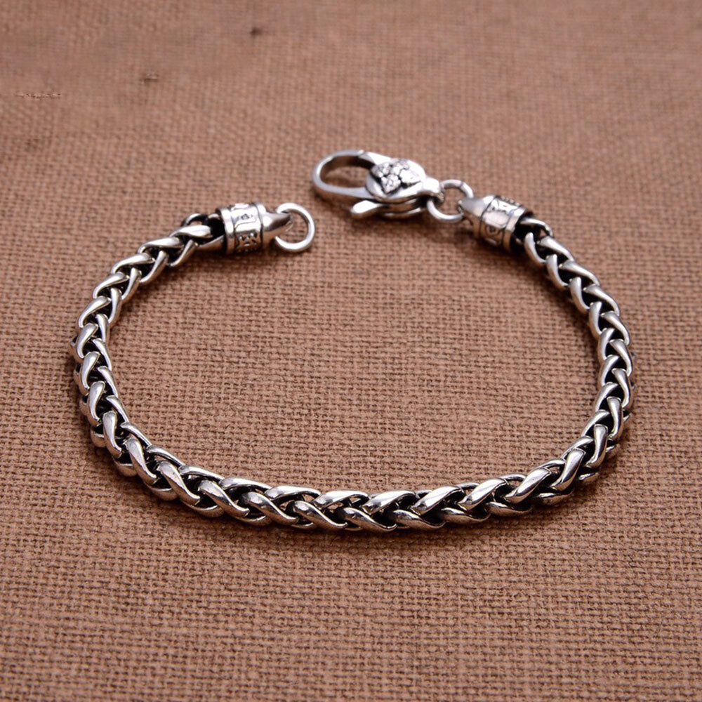 Pure S925 Sterling Silver Chain 5mm Vajra Wheat Link Necklace Bracelet 7-30in L