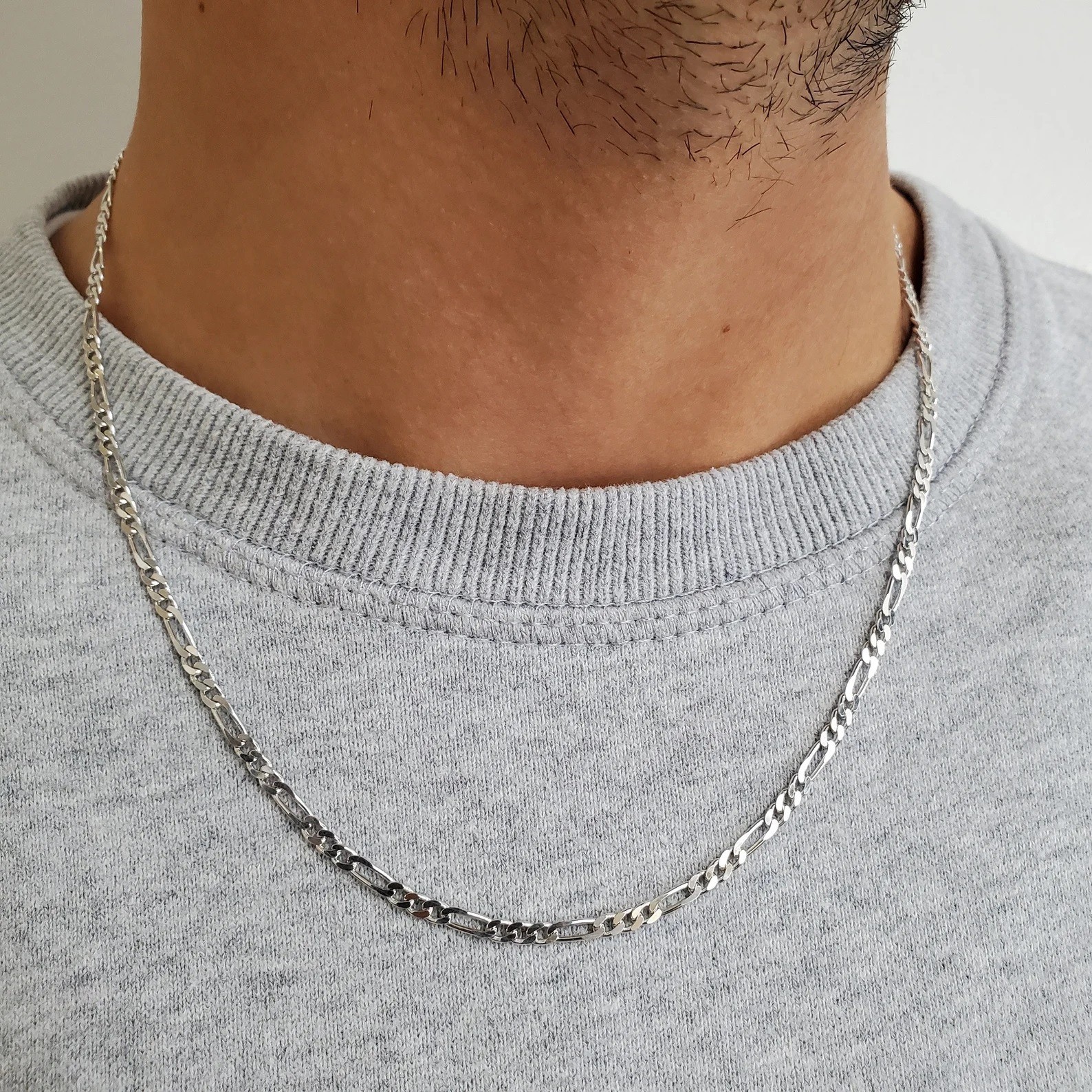 Verona Jewelers Sterling Silver 925 Italian 3MM Figaro Link Chain Necklace