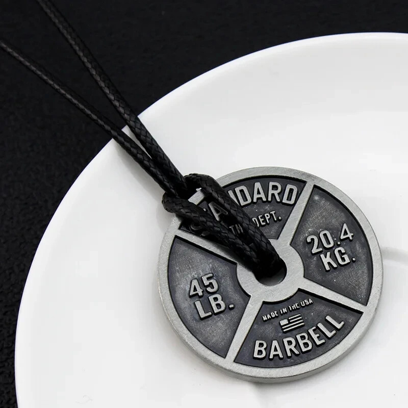Weight Plate Men’s Fitness Gym Necklace Barbell Dumbbell Pendant Weightlifting