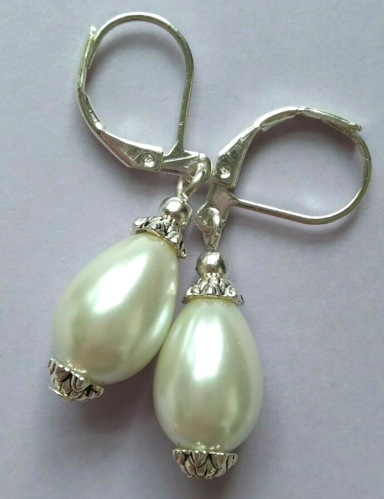 GLASS PEARL TEAR DROPS Lever back handcrafted YOU CHOOSE xx