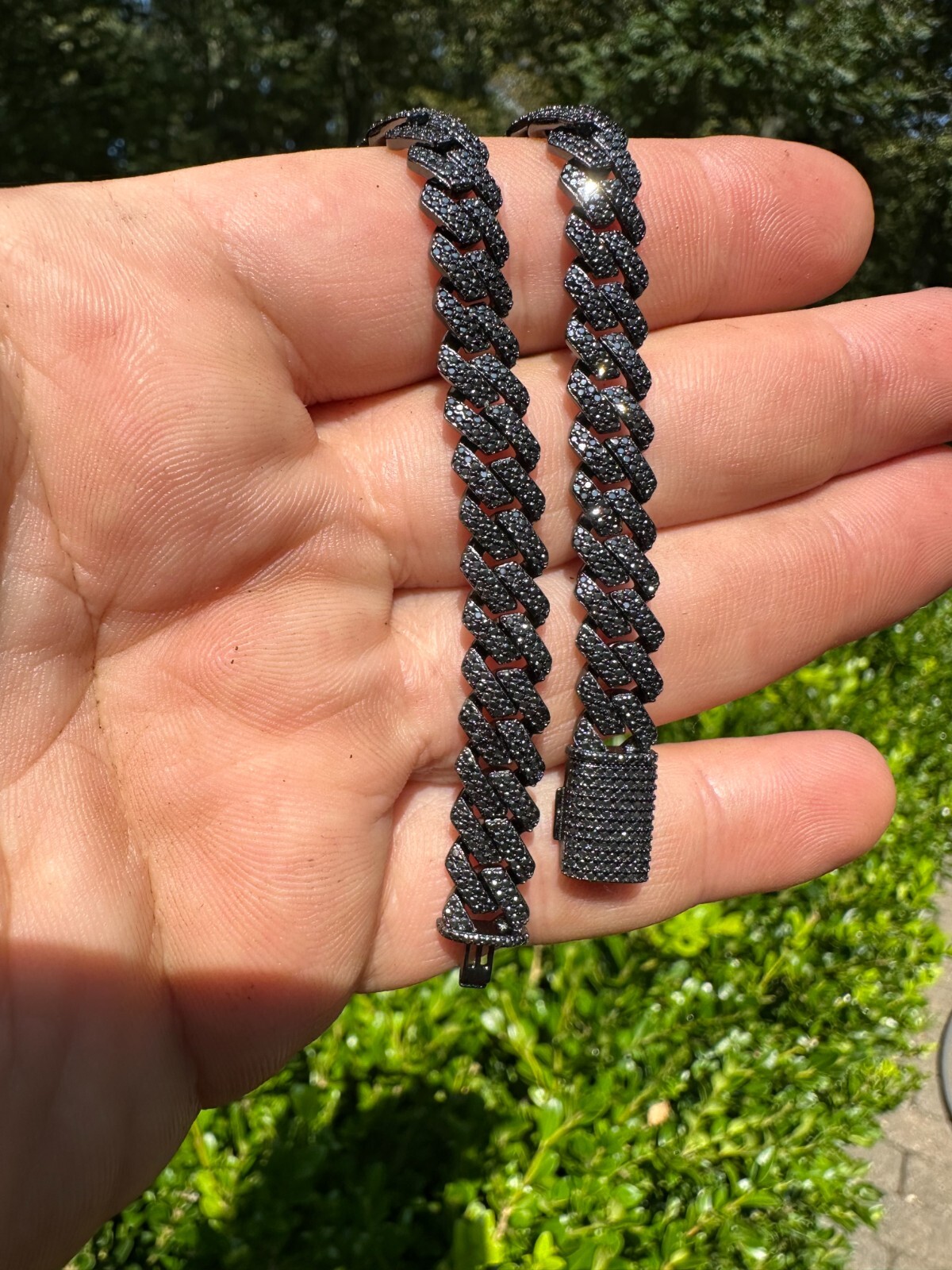 BLACK MOISSANITE 8mm Real Miami Cuban Link Prong Bracelet Iced Solid 925 Silver