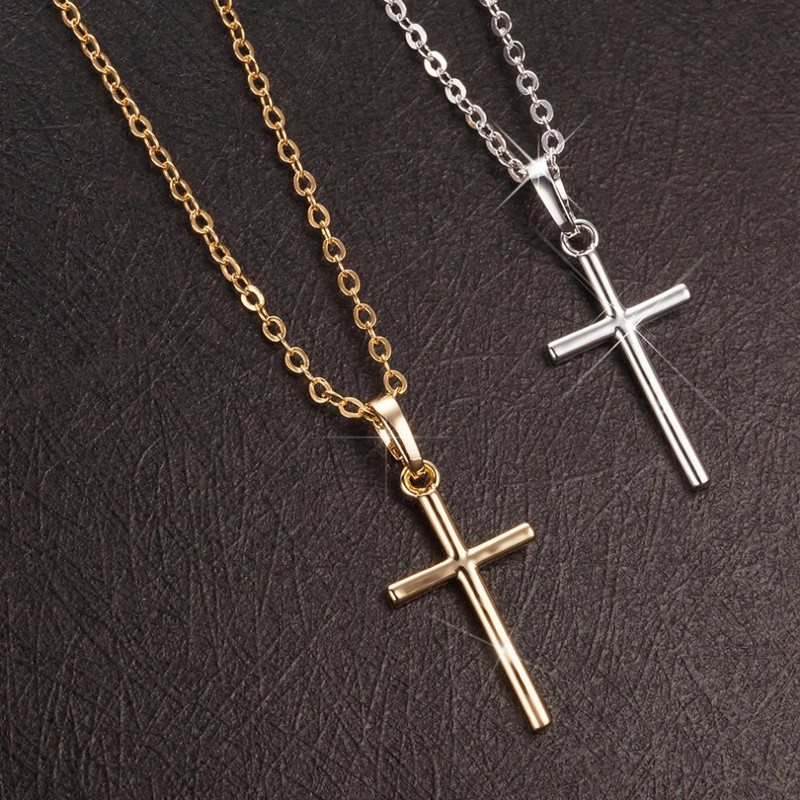 Punk Hip Hop Cross Pendant Clavicle Chain Crystal Jesus Cross Dangle Necklace Si