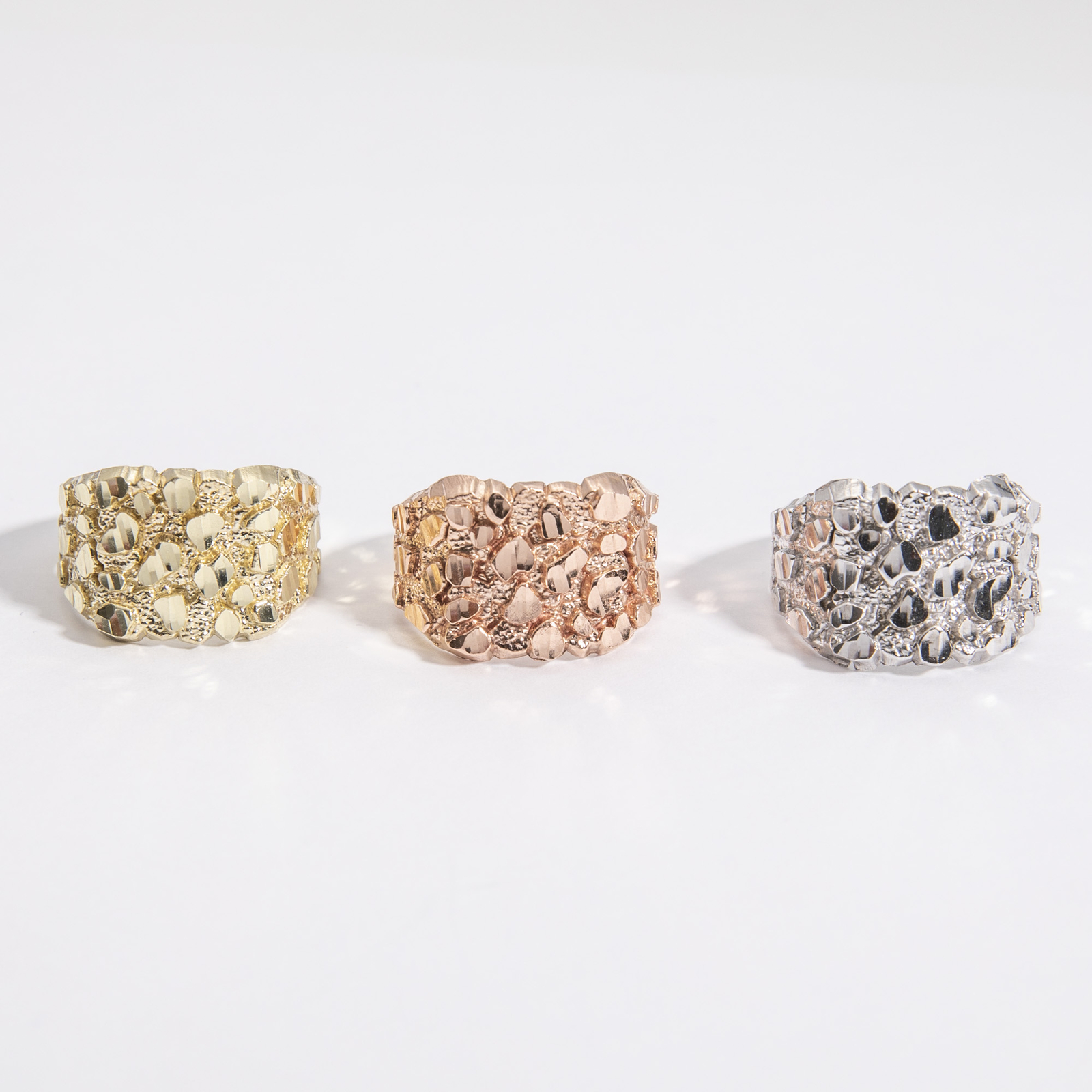 SOLID 10K Gold Large Square Nugget Ring Yellow White Rose Gold