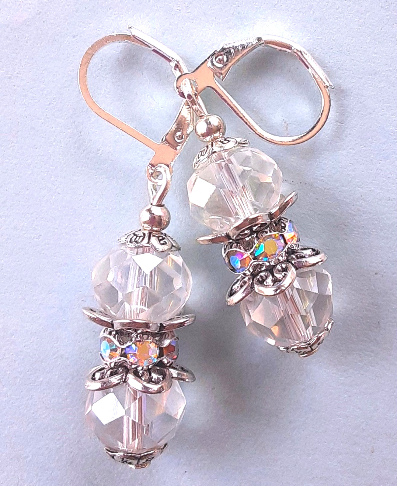 CLEAR Faceted CRYSTALS AB CRYSTAL RING earring SP LEVERBACK artisan #N25