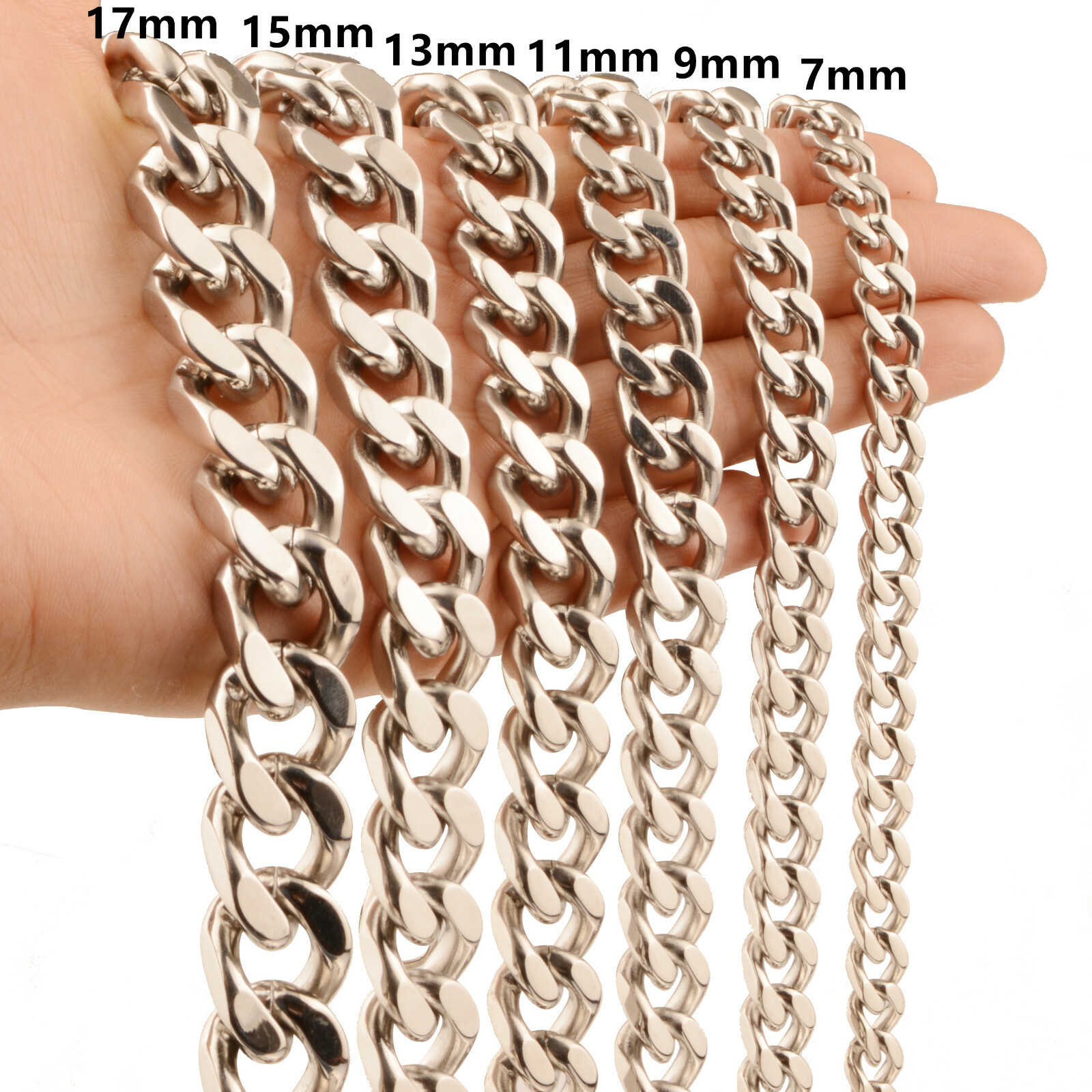 7mm-17mm Heavy Mens Chain Necklace 316L Stainless Steel Curb Cuban Link 7″-40″