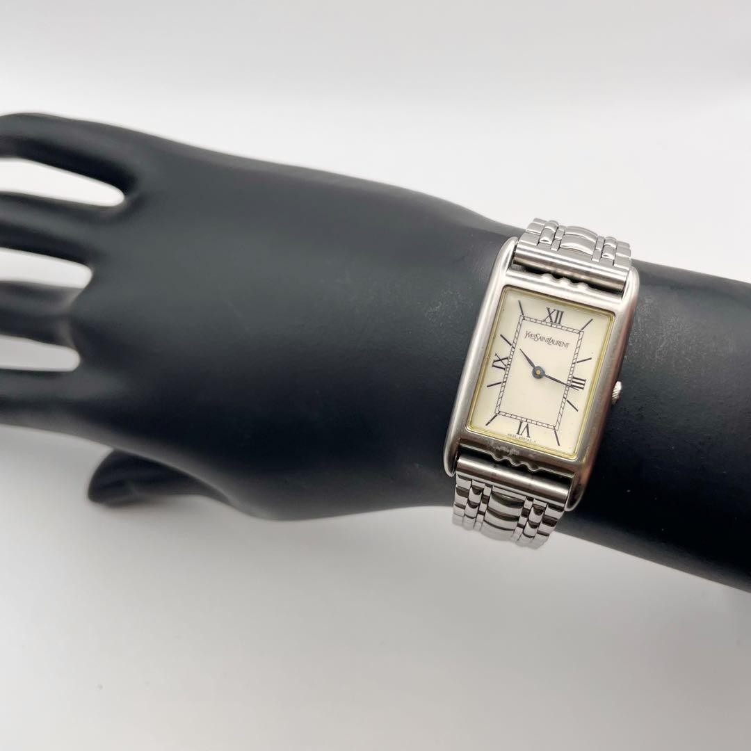 YSL Yves Saint Laurent Tank Quartz 4625-E68184 White Watch Japan 0712396