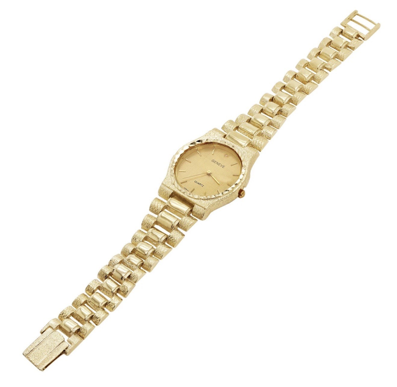 10k Yellow Gold Watch Link Wrist Band with Geneve Diamond Watch 7.5-8″ 49.8grams