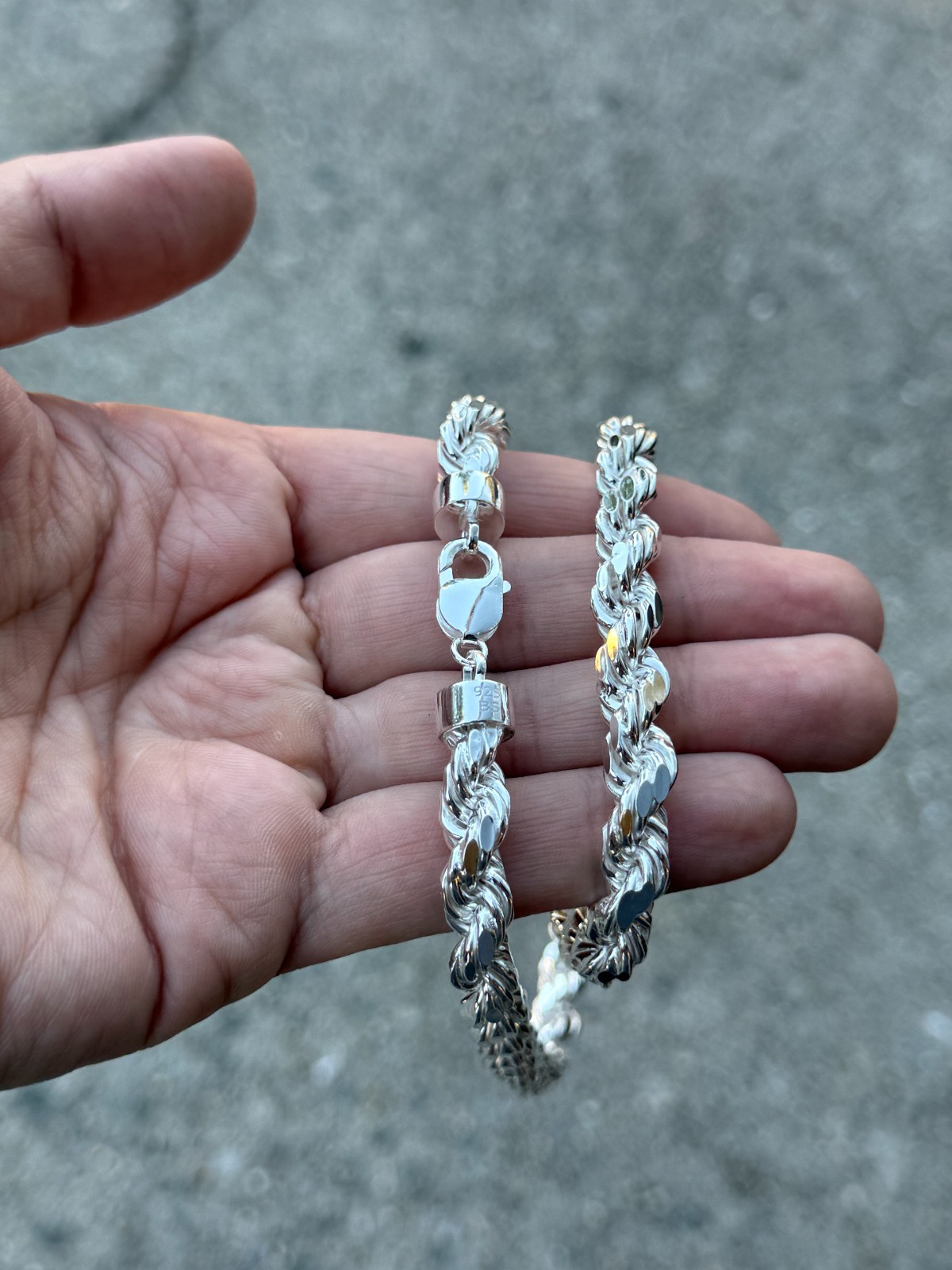 Solid 925 Sterling Silver Italian Rope Chain Mens Necklace 9mm – Diamond Cut