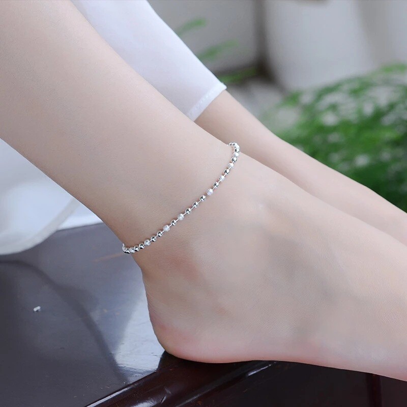 Women’s 925 Sterling Silver Beaded Link Chain Foot Ankle Fashion Bracelet #AB33