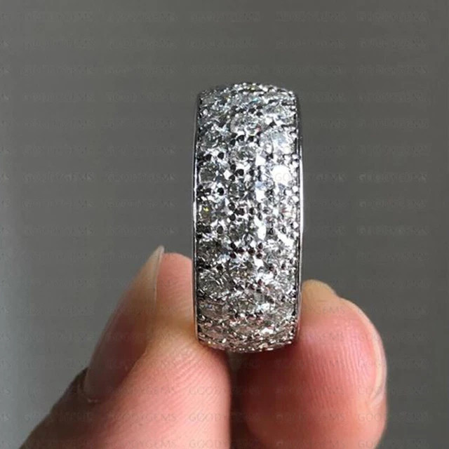 3CTw Round Cut Real VVS1 Moissanite Eternity Wedding Band 14K White Gold Plated