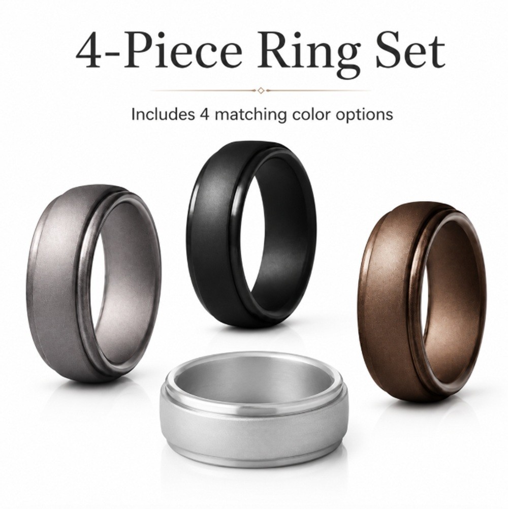 4-Pack Silicone Wedding Rings, Unisex Rubber Bands for Active Lifestyles & Sport