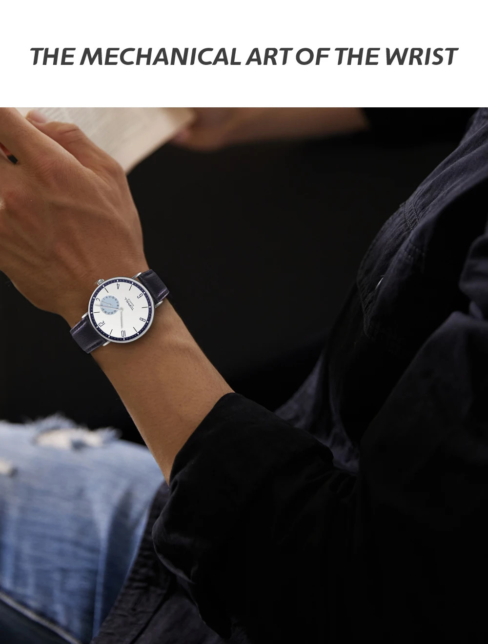 TOPHILL Bauhaus Quartz Watch — Minimalist Ultra-Thin Case, Slate & Crown