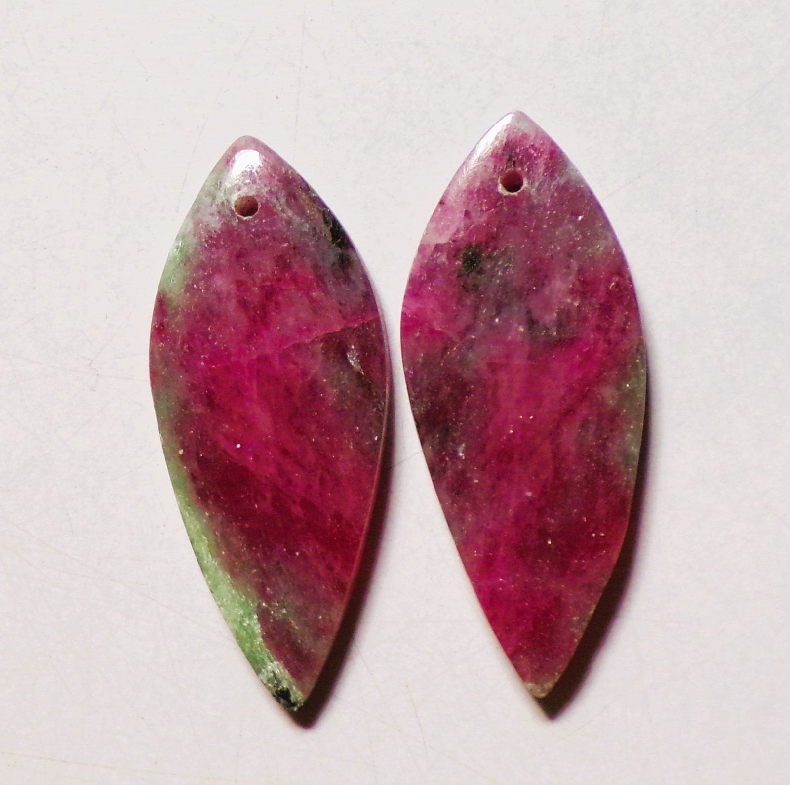 50.85 Cts Natural Ruby Zoisite Drilled Cabochon Match Pair Gemstone 38.3X16MM 53
