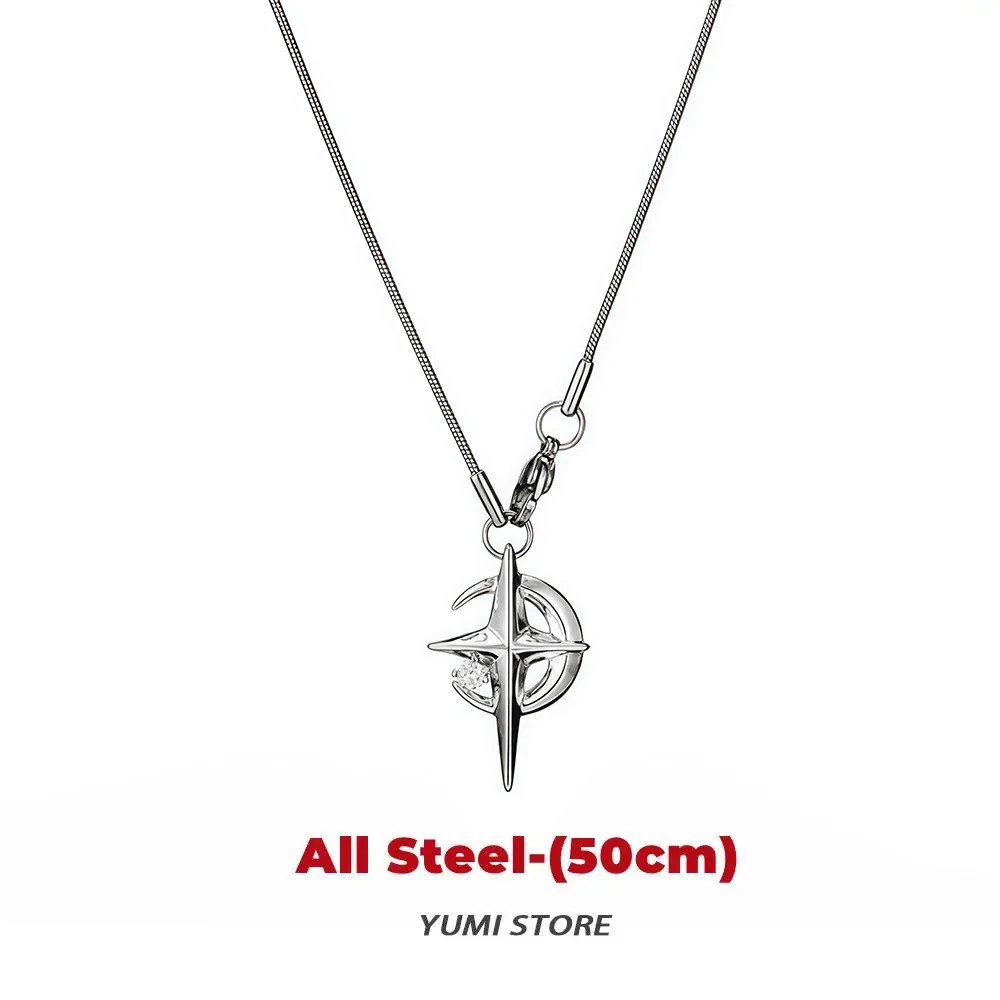 Hip Hop Star Moon Pendant Necklace For Man Woman Titanium Steel Non-Fading Clavi