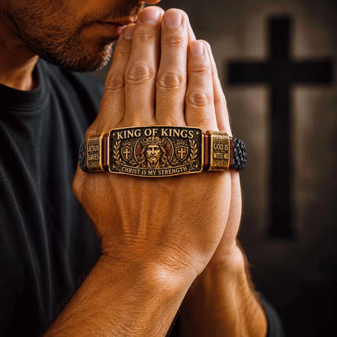 King of Kings Religious Bracelet, Adjustable Inspirational Wristband for Men
