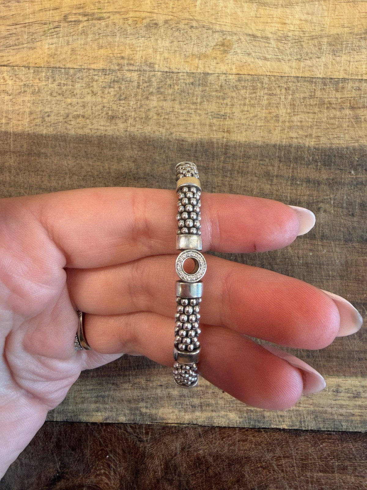 Lagos Caviar Sterling Silver Diamond Circle Bead & Polished Link Bracelet