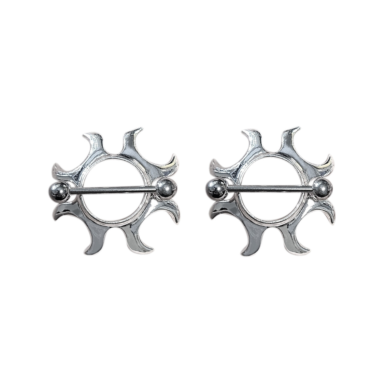 Nipple Shields Surgical Steel Tribal Sun Fire Design 14g – Sold as a pair