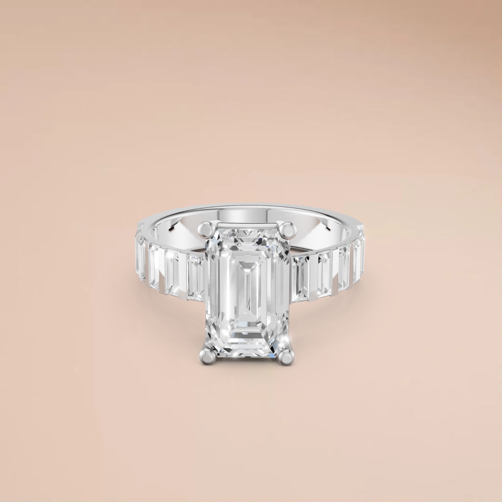 Emerald Cut Lab Grown Diamond Prong Setting Statement Engagement Ring