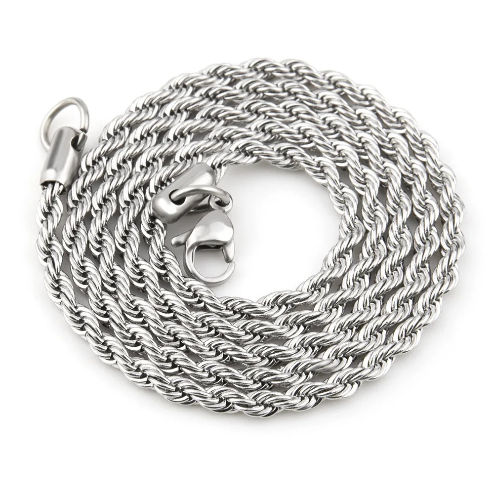 Men Stainless Steel Silver Color Twist Chain Necklace Hip Hop Basic Chain Neckla
