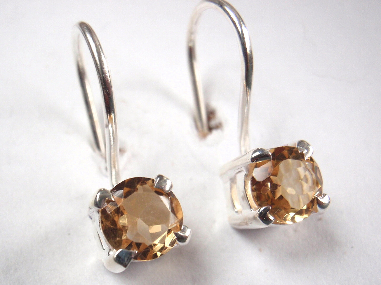Faceted Citrine 925 Sterling Silver Wire Back Earrings
