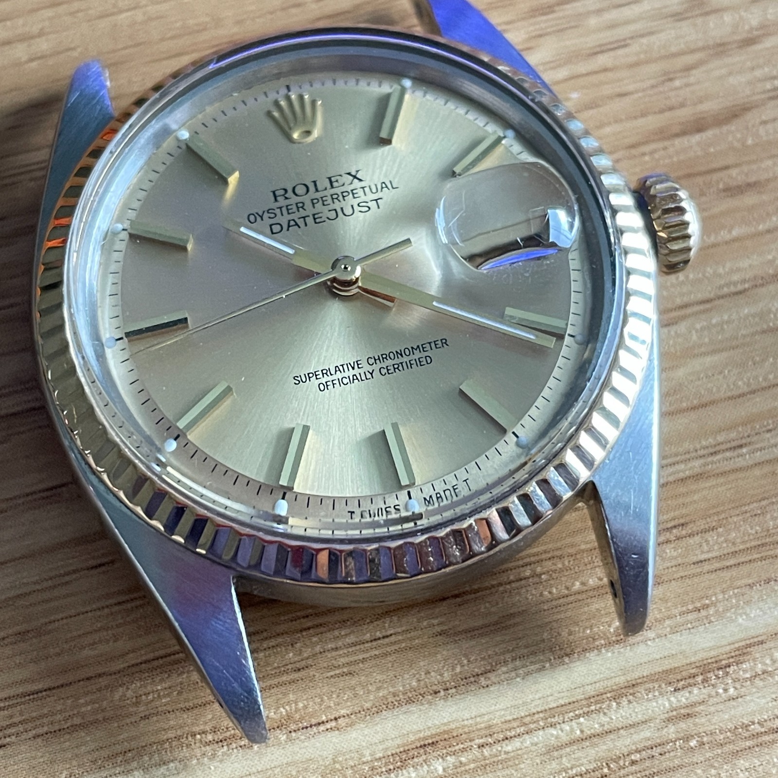 Rolex Datejust 36mm Two Tone 18K Gold Fluted Bezel Champagne Dial 1601 Pie Pan