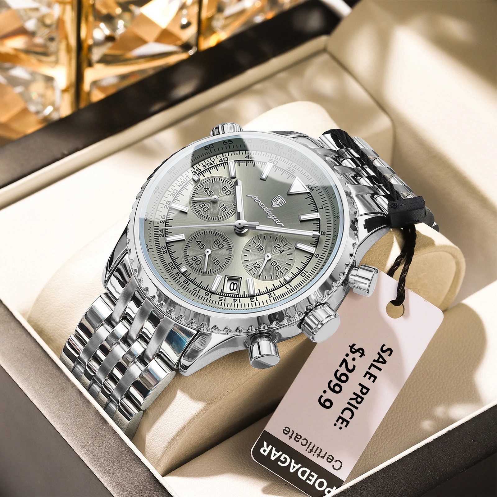 POEDAGAR Luxury Watches For Men Date Chronograph Stainless Steel Man Watch Water