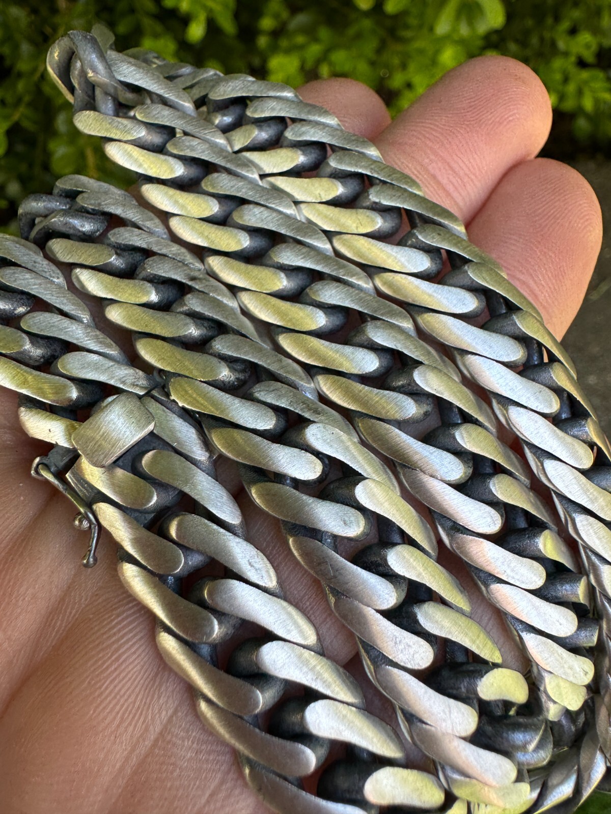 Solid 925 Silver Oxidized Handmade Double Curb Cuban Chain Necklace / Bracelet