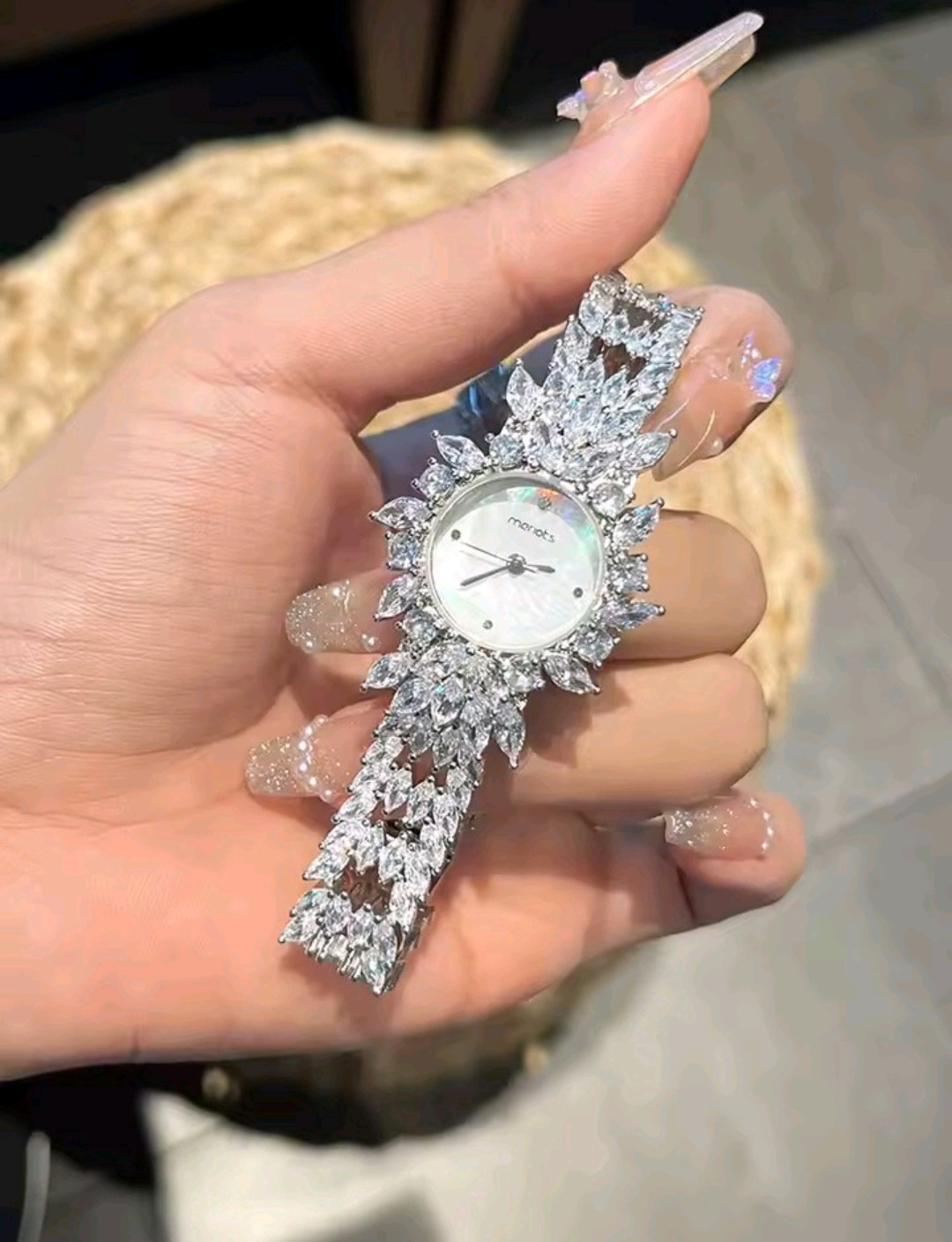 Beautiful Elegant Full Zircon White Luxury Watch for Women Bling Bling