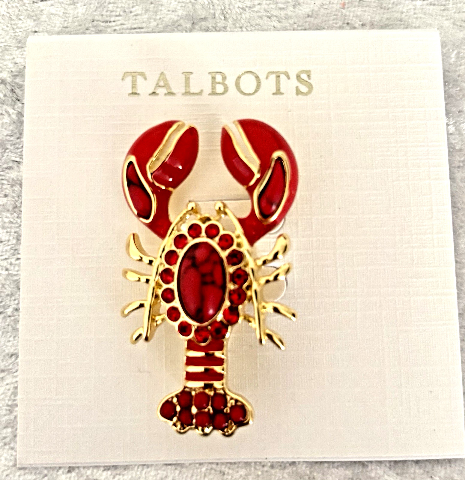 TALBOTS – BRIGHT RED & POLISHED GOLD TONE LOVELY LIVELY LOBSTER BROOCH (NWT)