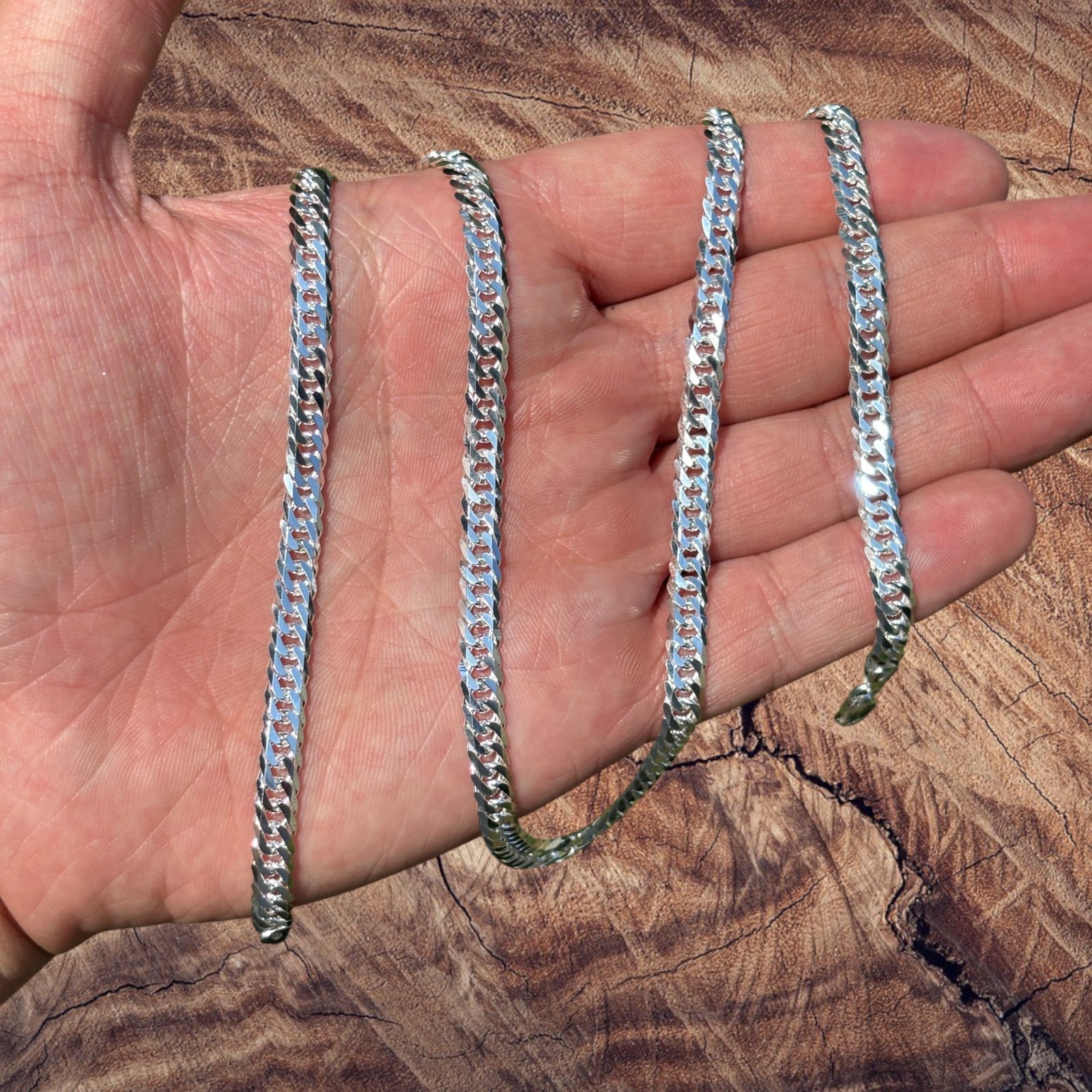 6mm Double Curb Chain Necklace – Real Solid 925 Sterling Silver MADE IN ITALY