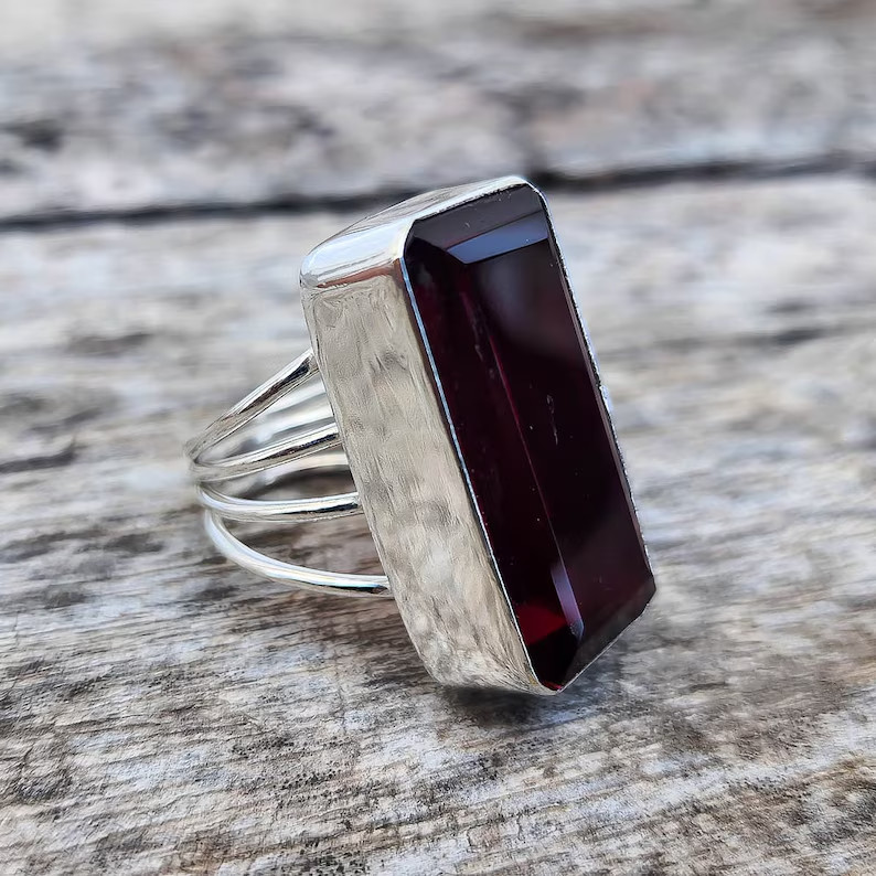Natural Garnet 925 Sterling Silver Band& Statement Ring Handmade Ring All Size