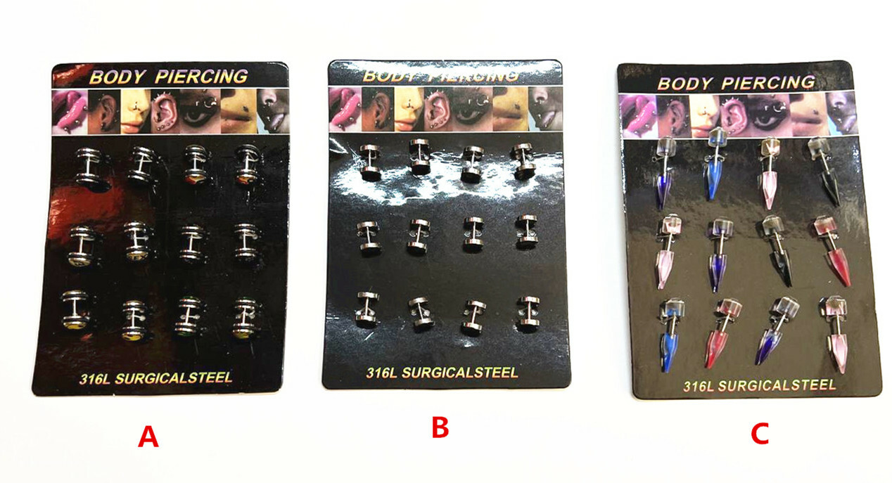 12 Pcs 316l Surgical Steel Mixed Barbell Ear Stud Piercing Earrings Jewelry