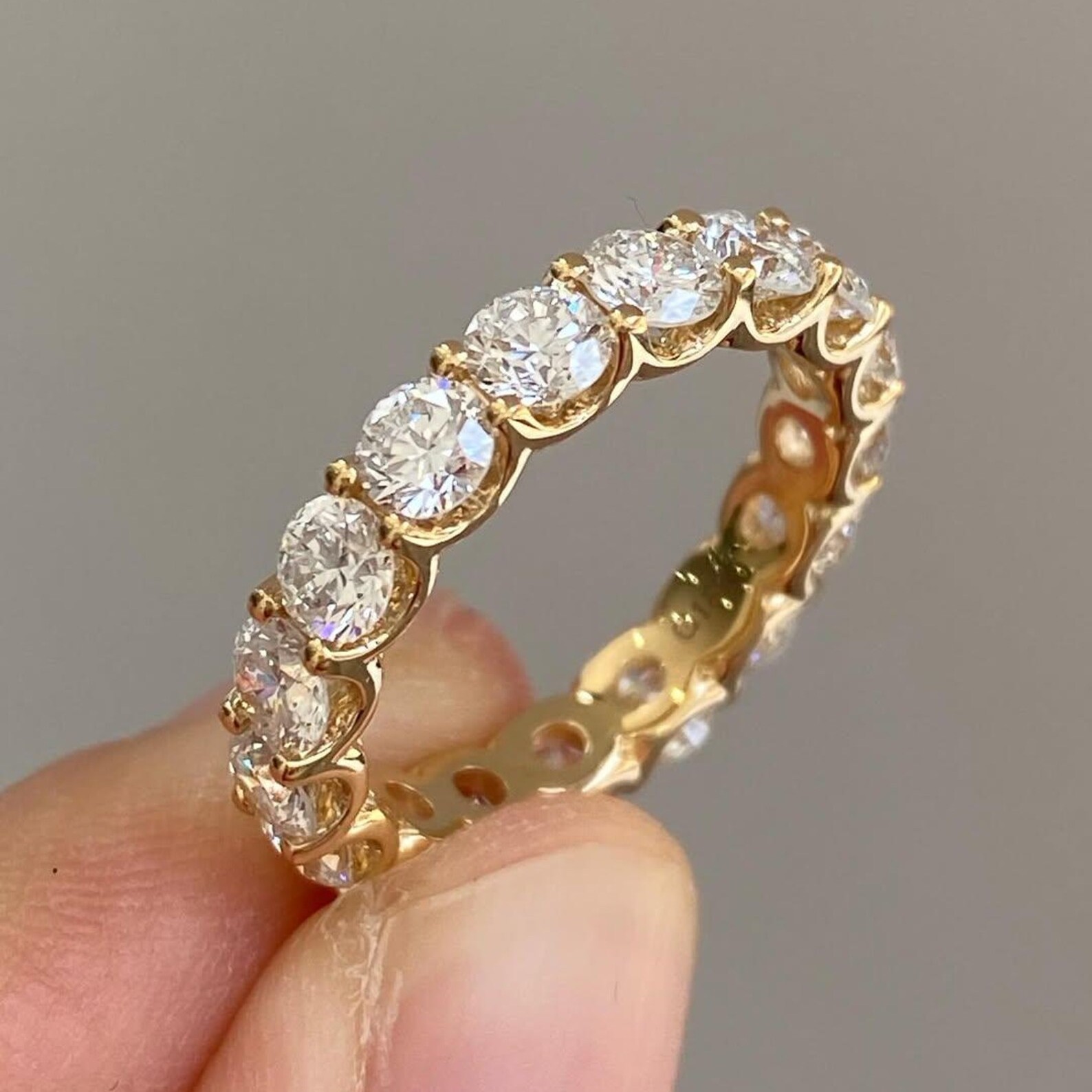 2Ctw Round Moissanite Diamond Eternity Wedding Band Ring 14K Vermeil Gold Plated