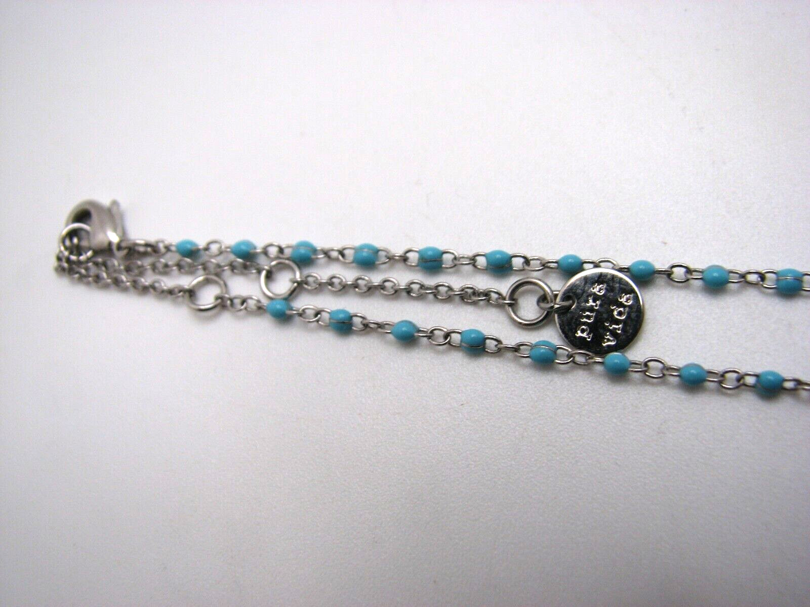 PURA VIDA Very Dainty Light Blue Bead Necklace Silver Tone 14″ to 17″ Adj.