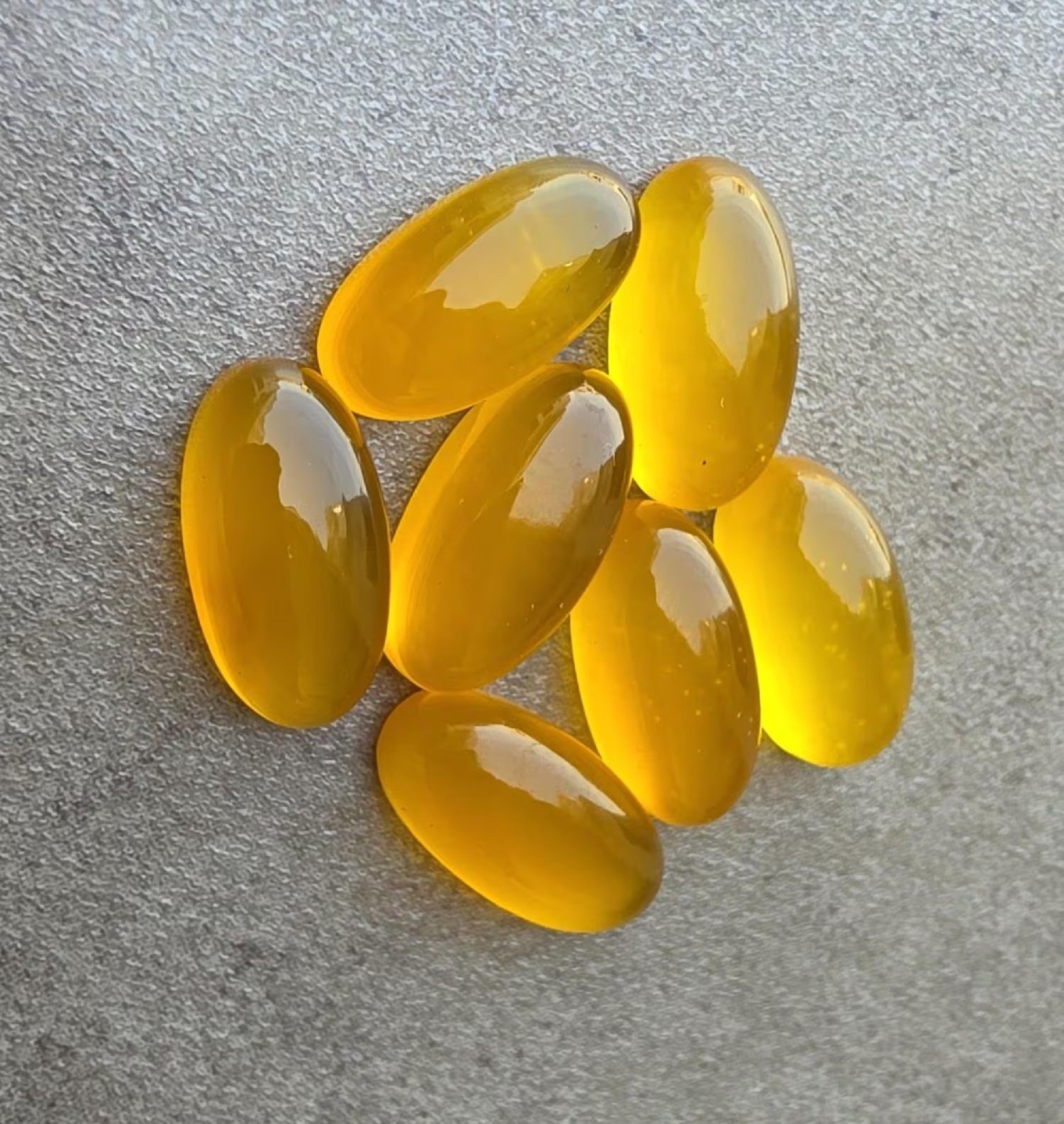 Natural Yellow Chalcedony Long Oval Cabochon Polished Loose Gemstone