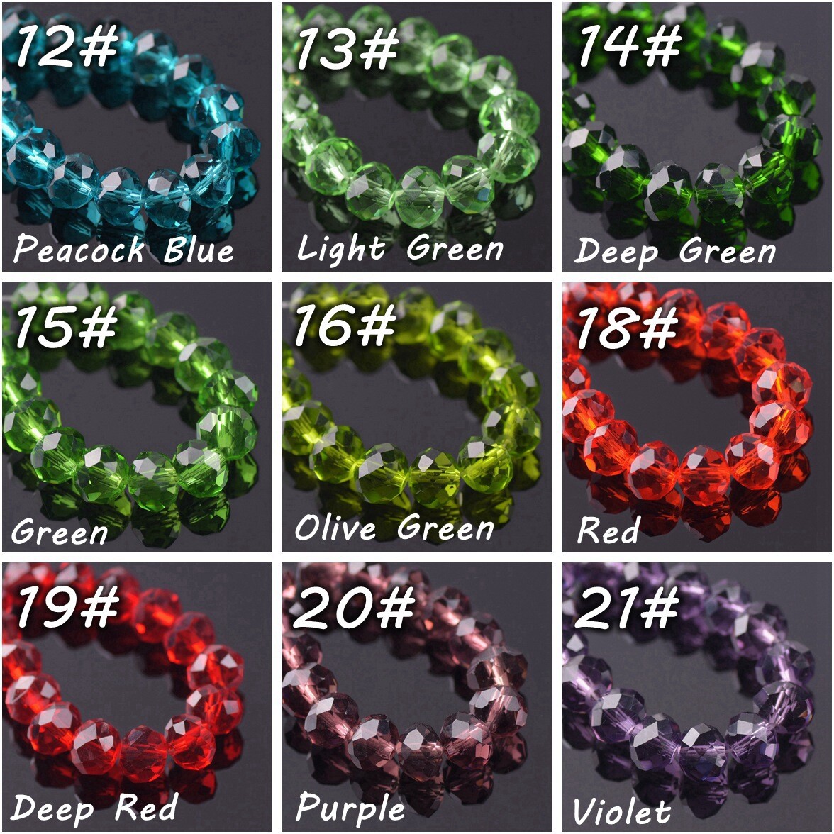 Pure Color 3mm 4mm 6mm 8mm 10mm 12mm Roundelle Faceted Crystal Glass Loose Beads