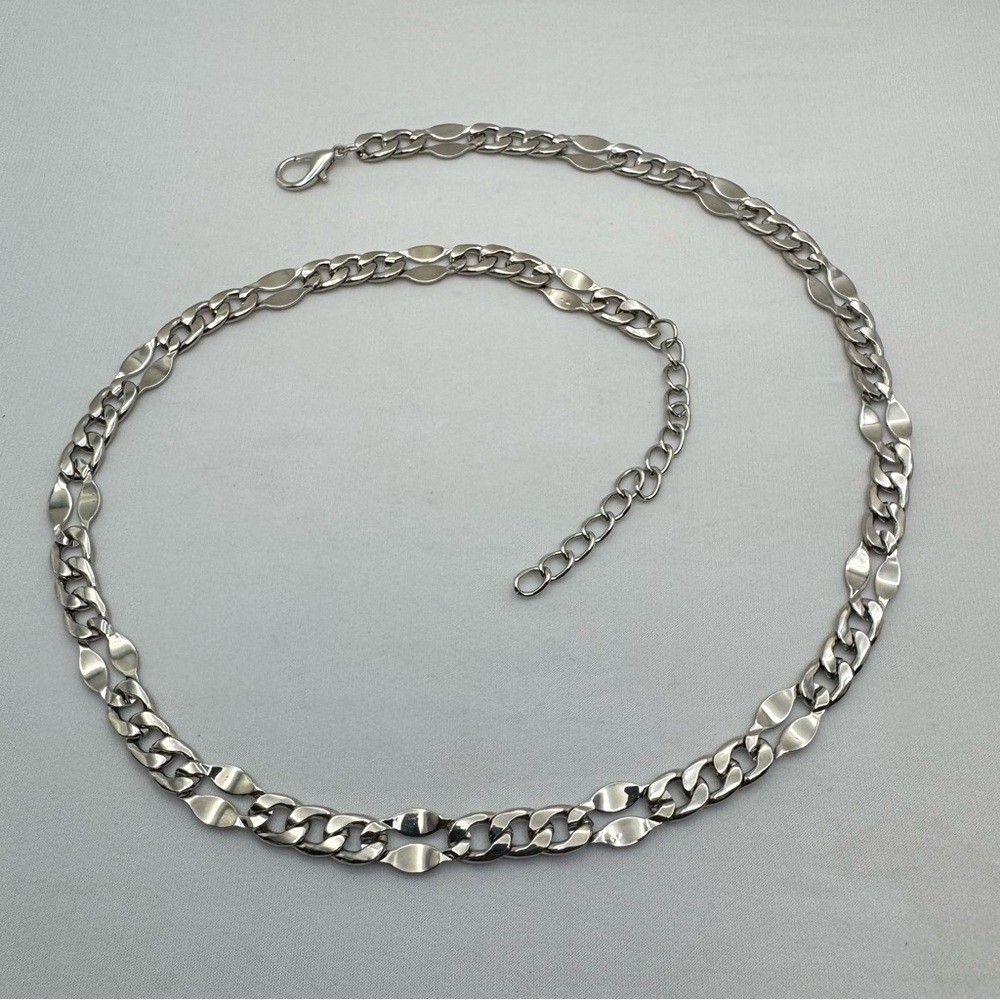 Silver Tone Figaro Chain Necklace Classic Cuban Link Style Unisex