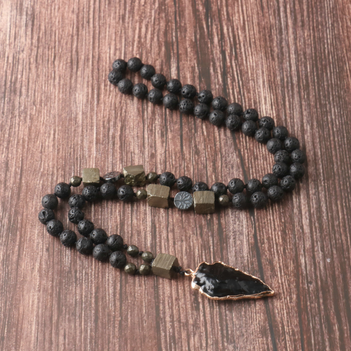 Obsidian Lava Beads Healing Strength Protection Arrowhead Men Necklace Talisman