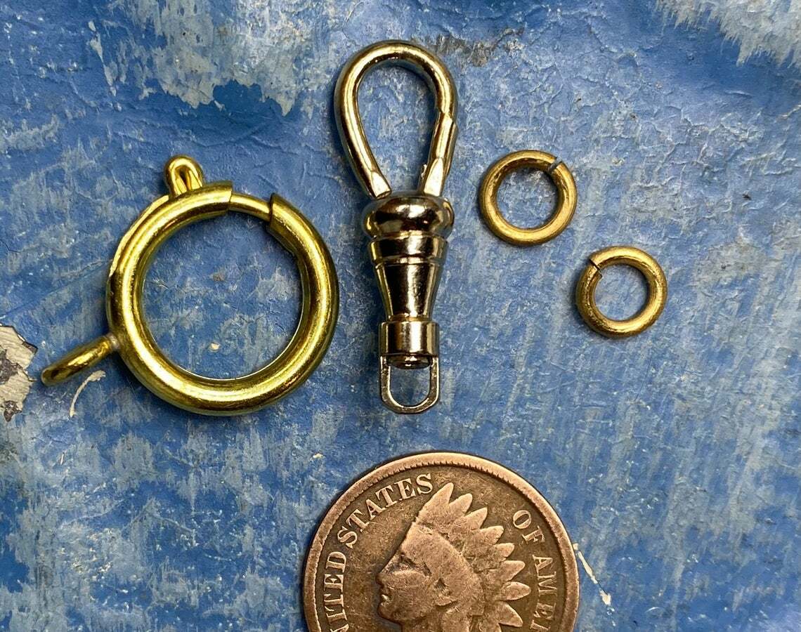 1 Set Gold Tone Spring Ring & Swivel Clip w Jump Rings. Clasps