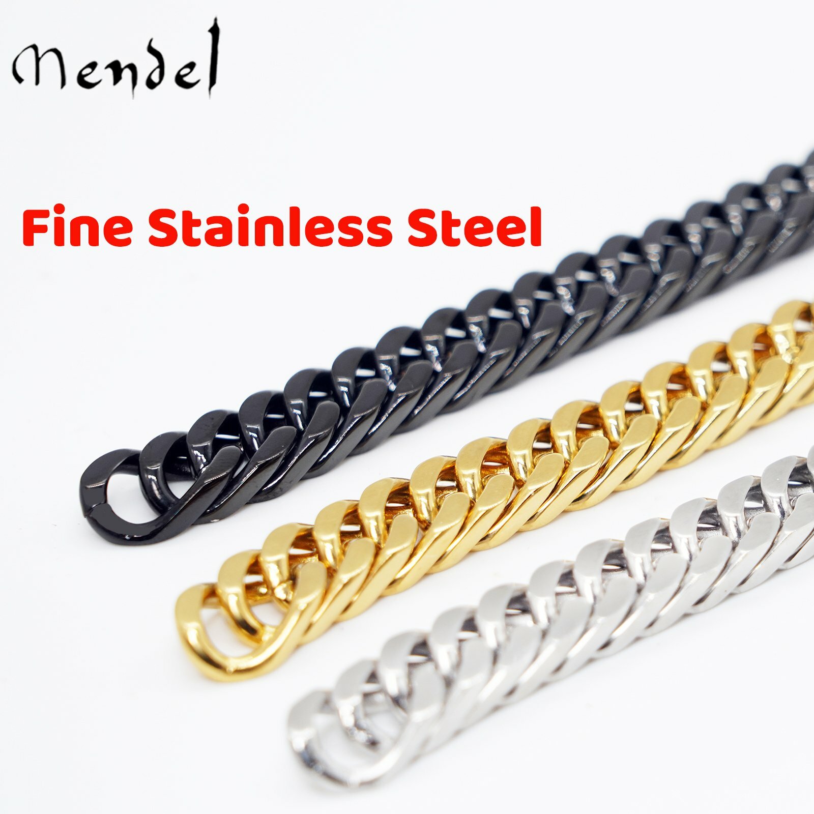 MENDEL 10mm Mens Gold Plated Miami Cuban Link Chain Necklace Stainless Steel Men